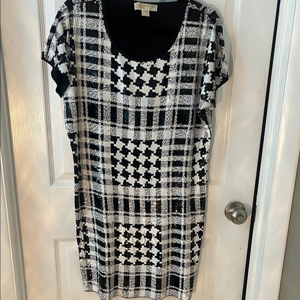 Michael Kors Sequin Black and White Geometric Dress